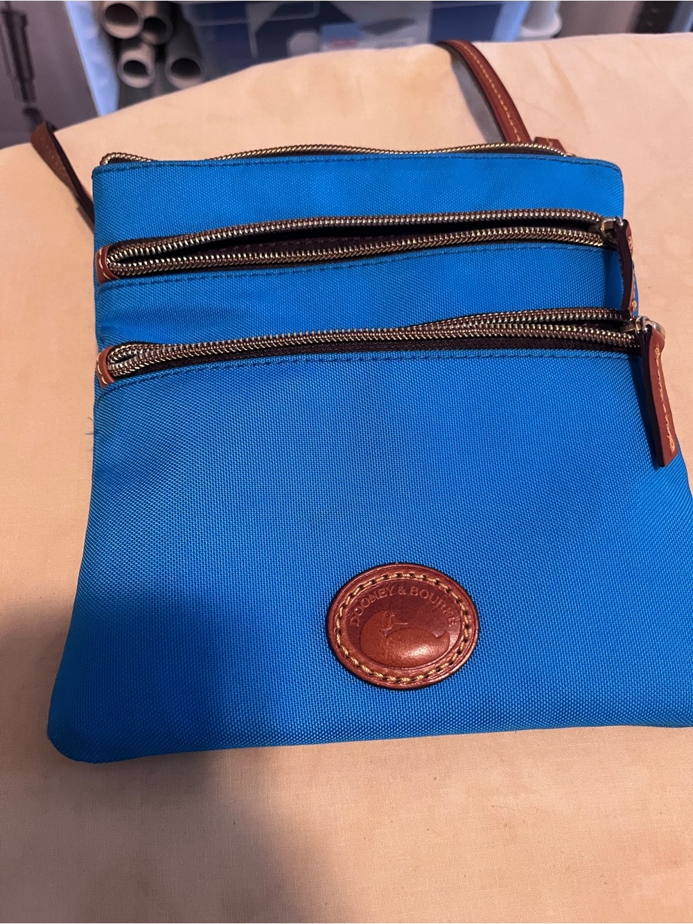 Dooney & Bourke Bright Blue Crossbody with Brown Leather Trim